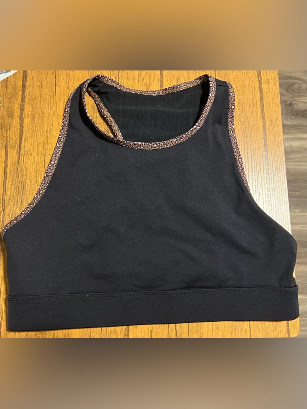 Fabletics Black High Neck Sports Bra Top W/Leopard Print On Seams - Size XL